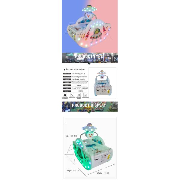 UFO Air Hockey Coin Operated Arcade Machines Double Player Kids Hockey Table