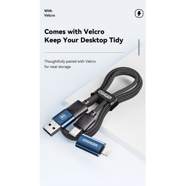 ESSAGER ES-X49 65W Usb to Type C Lightning 4 in 1 Charger Data Cable for Phone Laptop