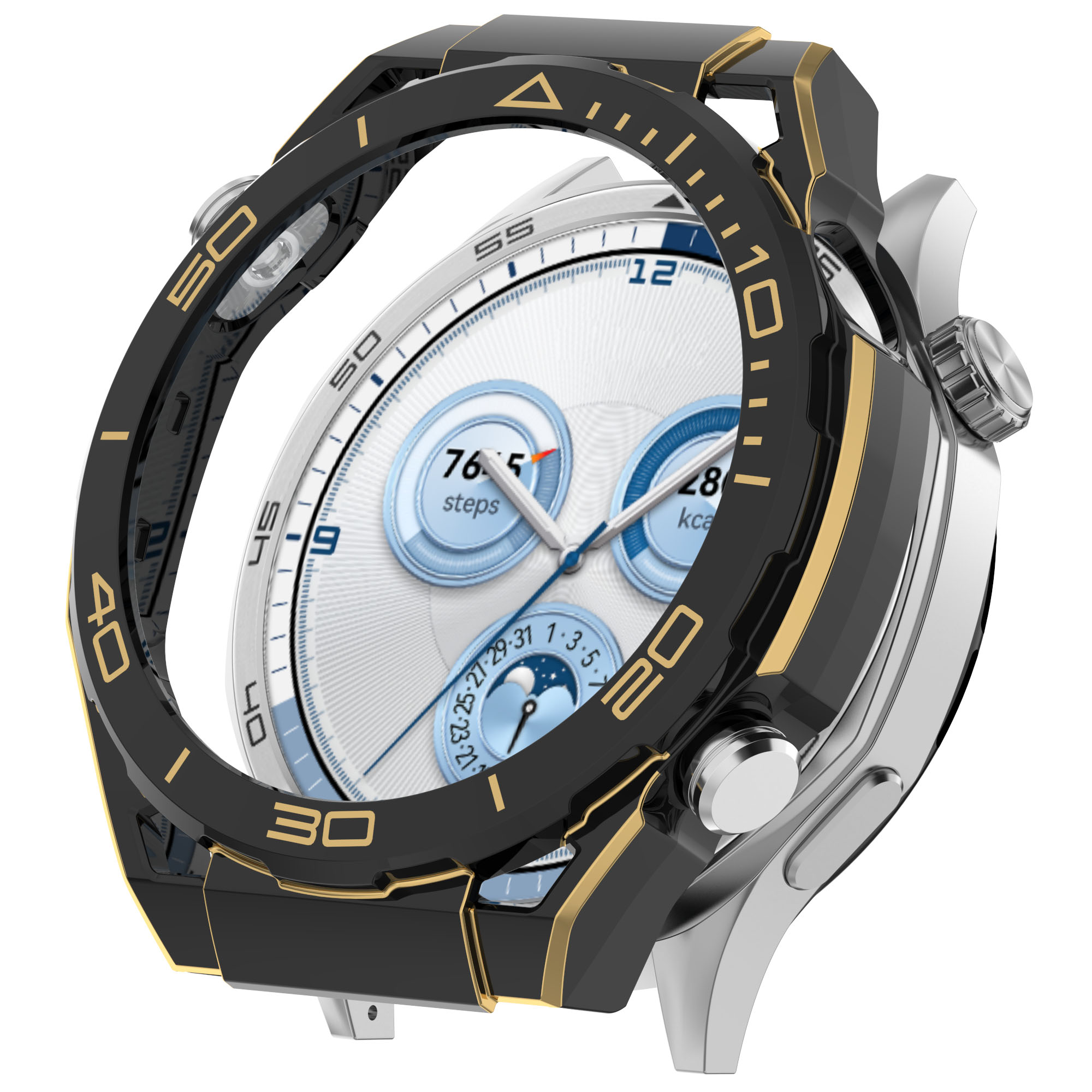 Eraysun for Watch GT4 46MM Tempered Glass Screen PC Protective Case with Scratch Resistant Bumper Cover-Fashion/Luxury Style