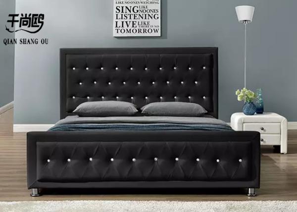 Crystal button leather luxury bedroom platform upholstered bed