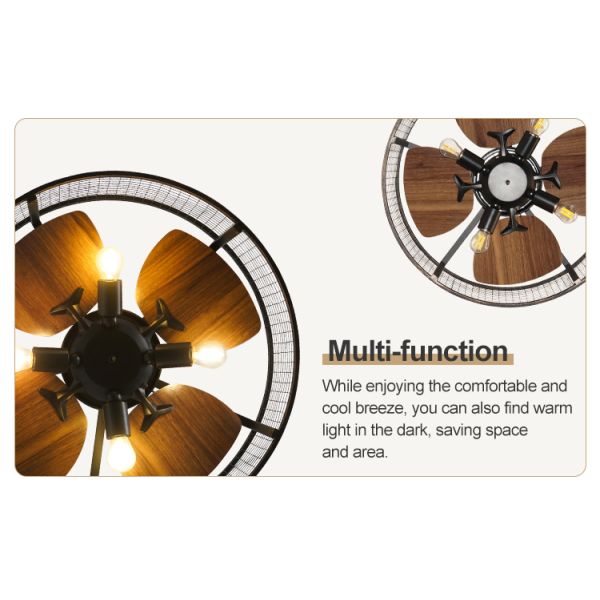 20 polegadas pequeno ventilador de teto de quarto com MDF leve lâminas de metal gaiola controle remoto