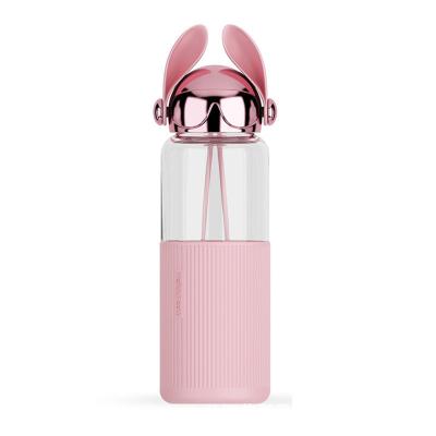Pink Black Eco Friendly Transparent Drinking Glass Beverage Bottles Tumbler For Travel