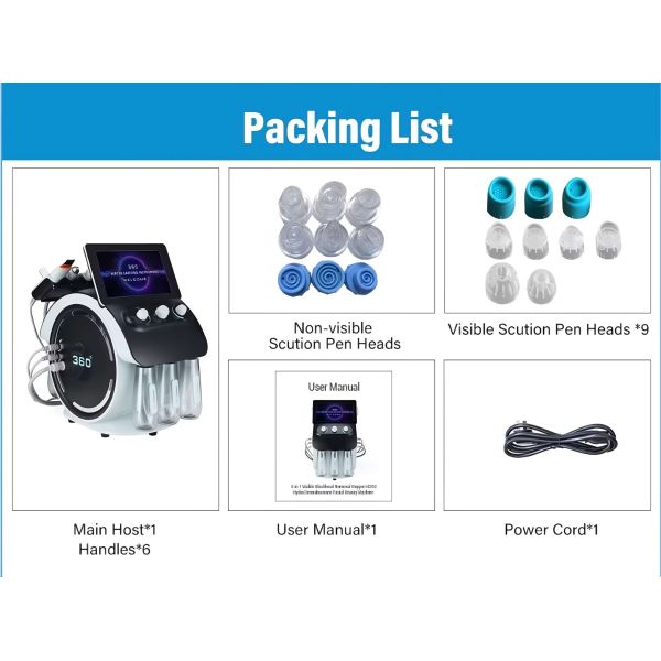 6 In 1 Oxygen Hydra Facial Machine Visible Pore Cleaning RF Lifting Skin Care System