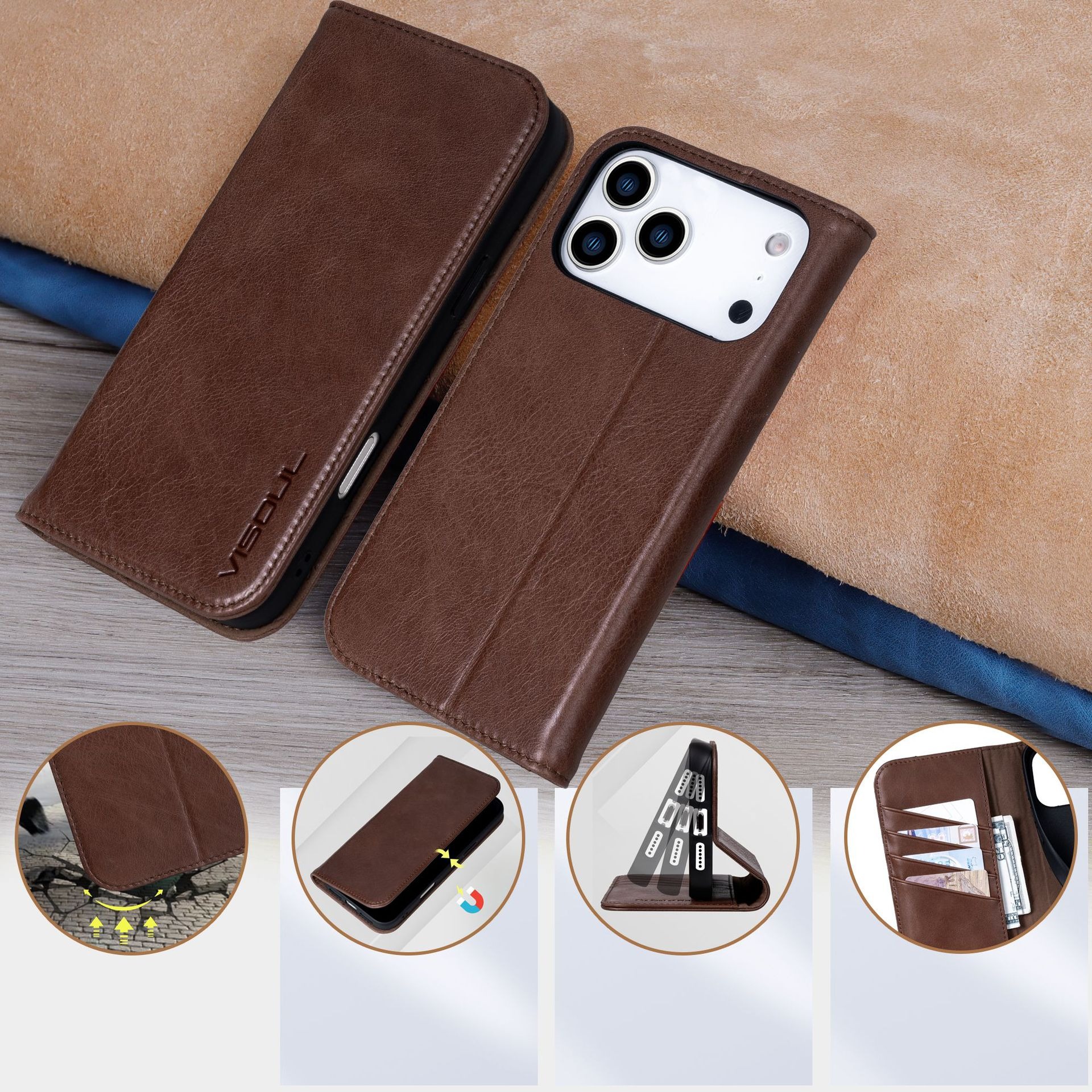 For Laudtec Flip Leather Mobile Phone Cases for 17 Air 16 15 Pro Max Simple Business Shockproof Back Cover Wallet Card Shell Wholesale OEM/ODM/Private Label