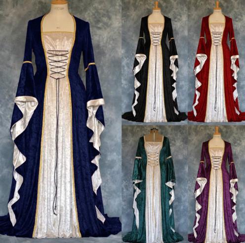 Vestido feminino de longa altura medieval retrô