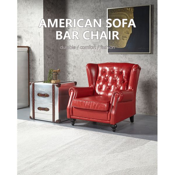 Nidea #869 Luxury American Chair Vintage Genuine Leather Chesterfield Back Armchair Tufted Buttons Rolled Arm High Back Sofa Chair