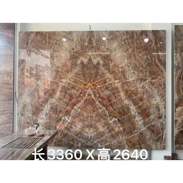 Translucent Blood-Orange Red Onyx Stone with White Veins CNF Red Wood Veins Marble Wall Panel