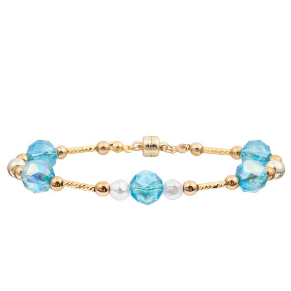 Freshwater Pearl Bracelet Set With 4 Colors Crystal Faceted Beads Magnetic Buckle
