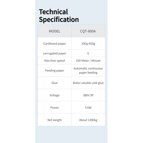 CQT 800 Caixa de cartão/corrugada de linha reta Máquina de colagem de pasta semi-automática