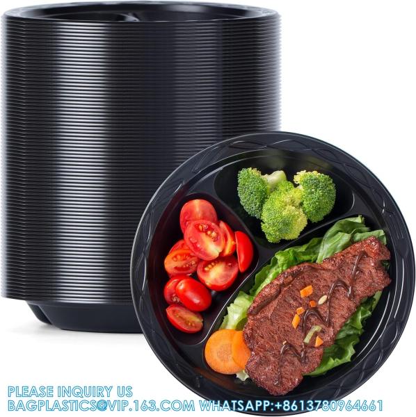 Reusable Plastic Plates, 9 Inch 150 Pack Food Grade Material BPA Free Black Dinner Plates