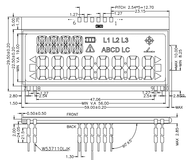 COG Segment LCD Module Reflective Monochrome TN Display Ultra Wide Temperature With Pins