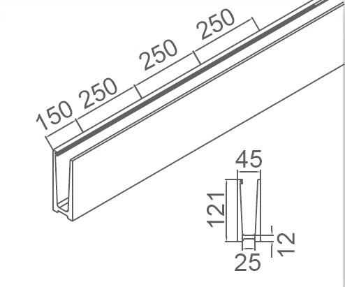 U Shaped Aluminum Channel Frameless Glass Handrail Use With Painted Surface