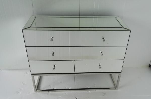 Stainless Steel Base Mirrored Cabinet Chest , Antique Mirror Table 3 Drawers Chest