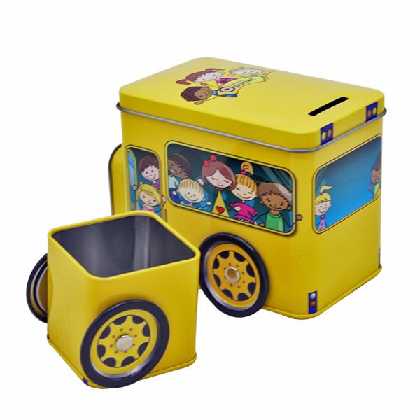 Hot Sale Chocolate Tin for Christmas Gift Tin Boxes Packaging Cookies Tin Box Car Shaped Money Tin with Slot for Toy