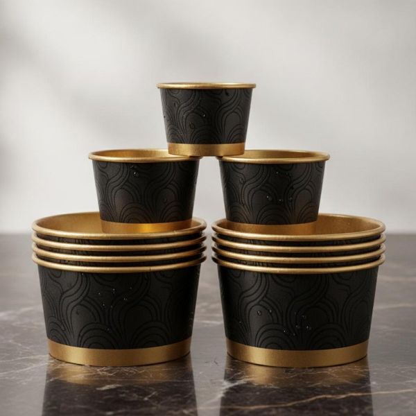 Gold Paper Bowl with Black Gold Foil Coating Leakproof Design and 1oz To 50oz