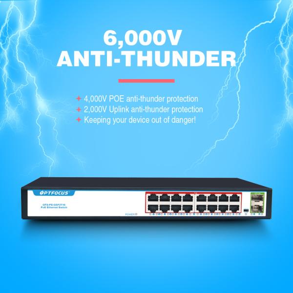 16 Port PoE Network Switch 16x10/100/1000mbps POE Port 2x1000mbps SFP UP Link Port