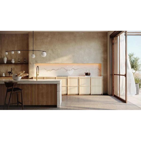 Blum Hardware Modern Luxury Kitchen Upper Cabinet Set with Melamine Grille Plate Wall