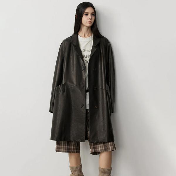 Oversized Casual Suit-style Faux Leather Coat