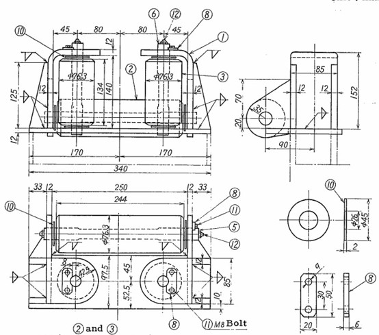 2 & 3 Roller Universal Fairlead for Small Vessels and Tugboats | JIS F2020 76mm-168mm Reference Type