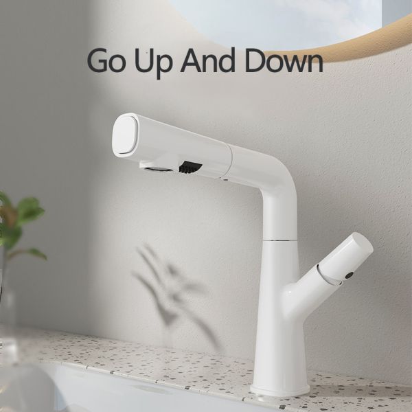 Antiseptic Zinc Alloy 360 Degree Rotating Faucet Dual Mode Lift Pull For Bathroom