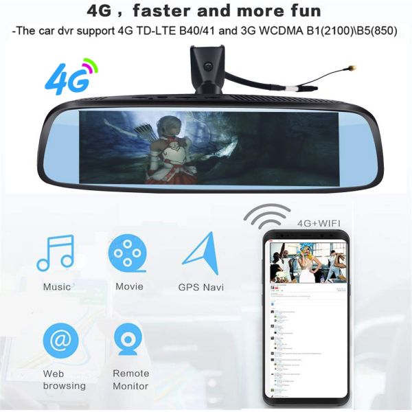 10 Inch 34X13X7.7cm ADAS Android Dash Cam 4G FHD 1080p Smart Car DVR
