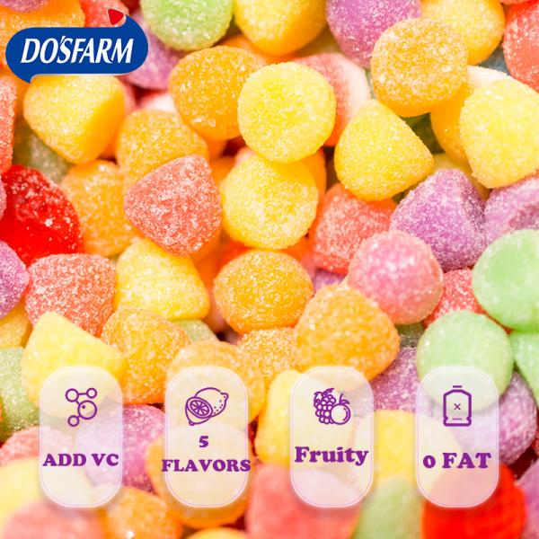 Sabores agudos de frutas deliciosas gomas coloridas doces 0 gordura vitamina C fabricante de gomas doces