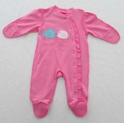 Baby Girl Interlock Baby Footed Rompers All Over Print Mitten Sleeve Opening Special Workmanship