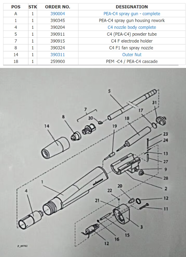 390310 Portador de electrodos de cuña protectora con boquilla PEA C4 HICOAT Corona Partes de pulverización automática de armas