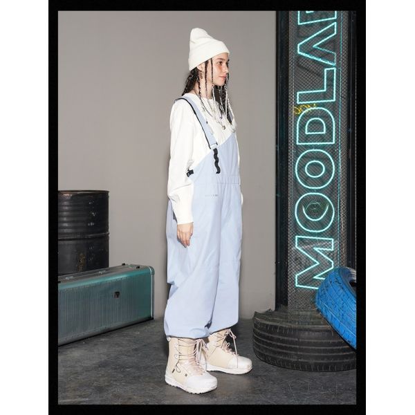 Full Pressure Glue Oblique Collar Solid Color Heated Suspender Pants for Winter Skiing