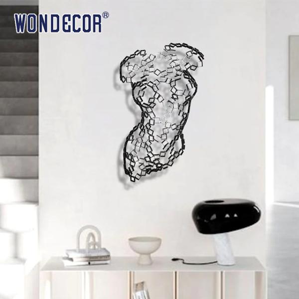 Square Splicing Abstract Stainless Steel Sculpture Female Torso Wall Decoration