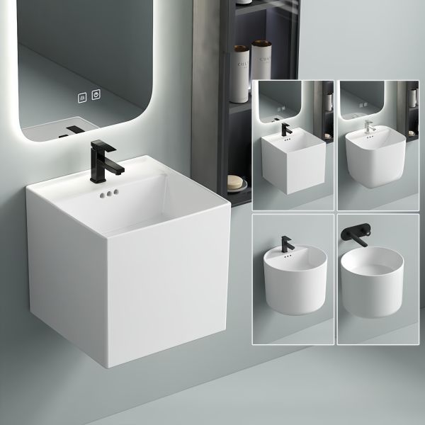 Square Bathroom Wall Hung Basin White Best Ceramic Large Capacity Modern Design