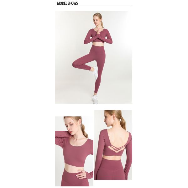 Long Sleeve Two Piece Yoga Outfits Moisture Wicking Yoga Pants And Tops Sets