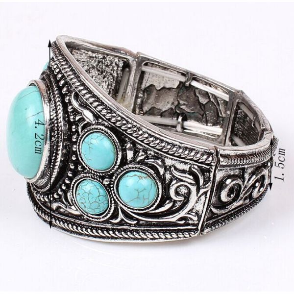 SZ6007 Nepal vintage jewelry alloy plated antique silver turquoise bracelet