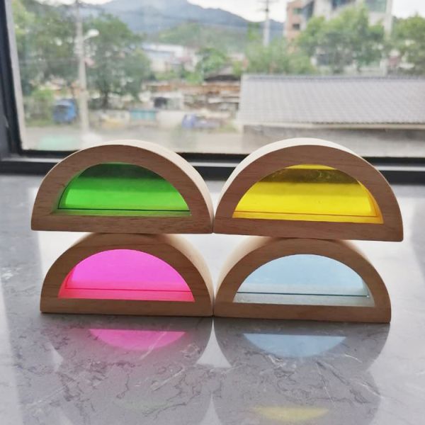 Arco iris en colores pastel del apilador de madera del arco iris de los niños los 8.66in que apila el juguete