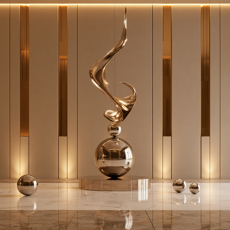Reflective Mirror Polished Abstract Sculpture for Commercial Spaces