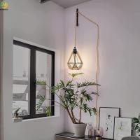 Lumière nordique à la maison Art Baking Paint de pendant de corde de chanvre de fer de LED