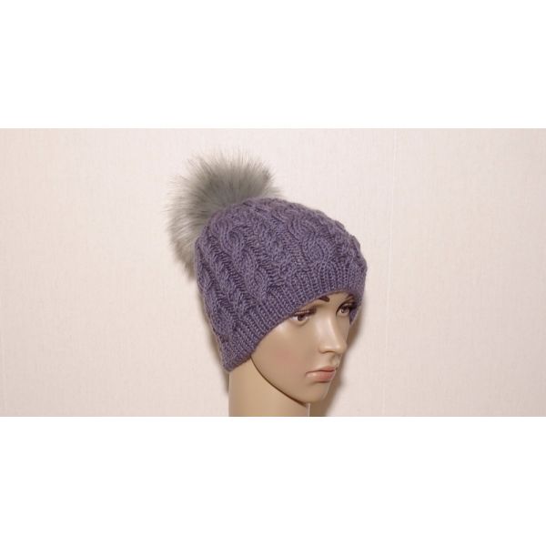 Fox Fur Women Knit Pom Pom Beanie Keep Warm Embroidered 3D Logo Available