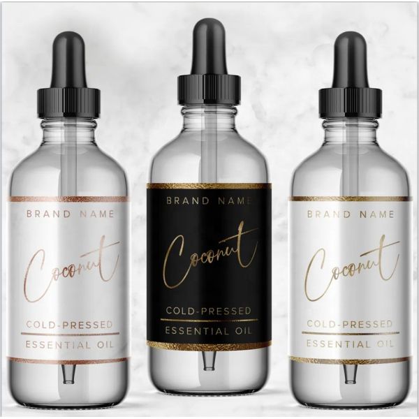 Customized Logo Vinyl Waterproof Brightenting Serum Label Roll Essential Oil Set Bottles Labels Stickers