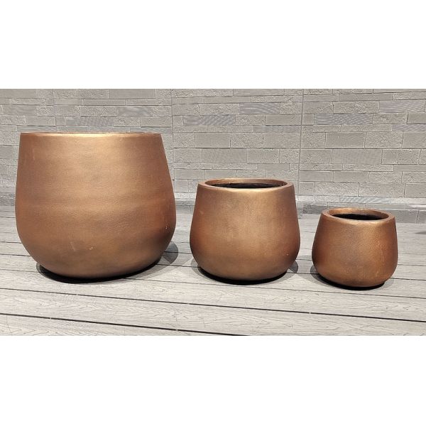 Goden Delux Warm Metallic - Toned Brown Round Egg Shape Fiber Clay Planter Architectural Landscaping