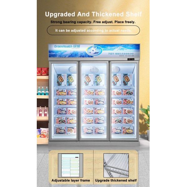 5 Adjustable Shelves Fan Cooling Glass Door Display Freezer For Commercial