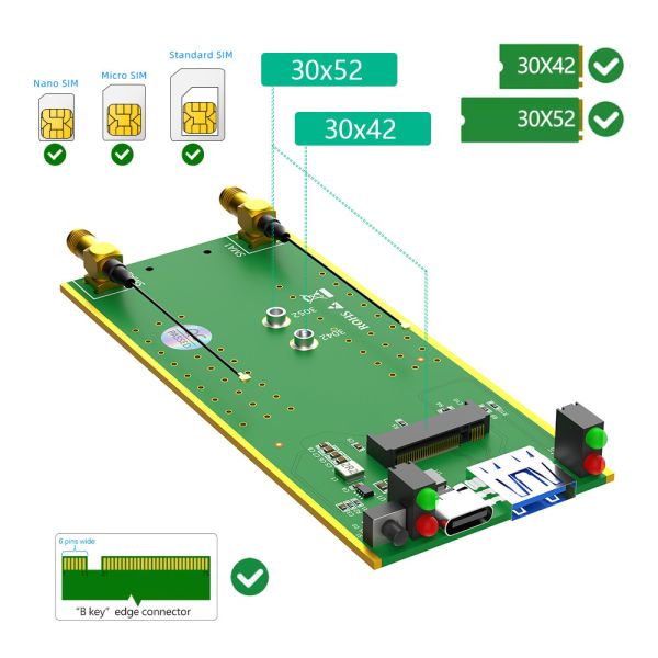 Новая версия NGFF(M.2) клавиатура B на USB 3.0 Адаптер с картой Слот и дополнительное питание для 3G / 4G / 5G Модуль