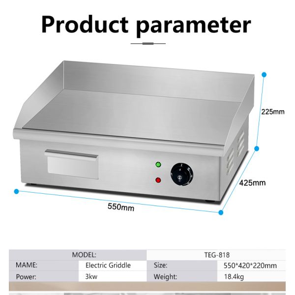 550x425x225mm Commercial Vertical Cast Iron Electric Griddle with Stainless Steel Body
