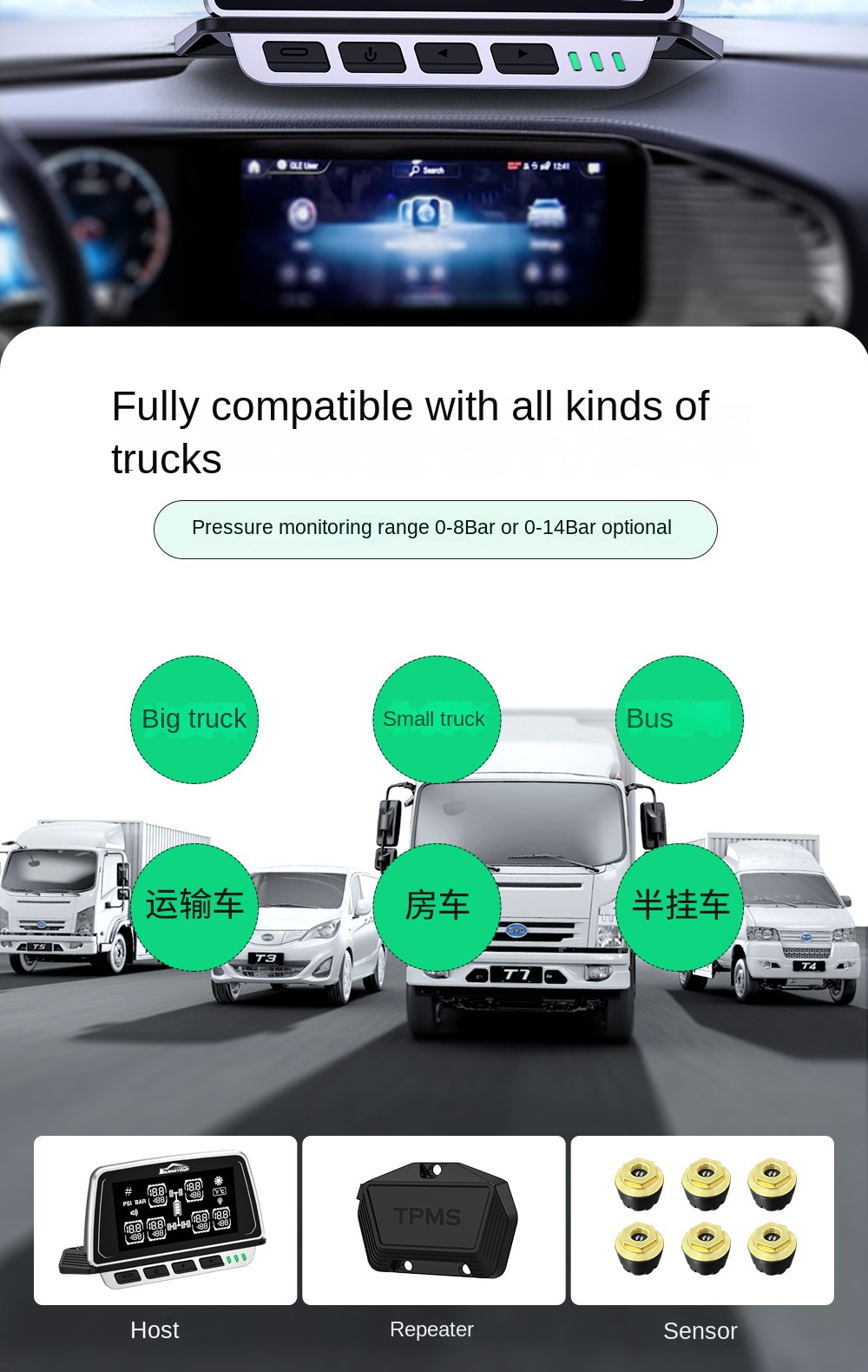 High Precision 315MHz USB Wireless Tire Pressure Monitoring System LED Display for Android Navigation Built-in Universal TPMS
