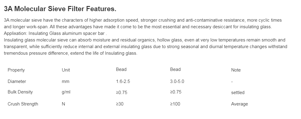Zeolite Molecular Sieves 3A Dryer filter for adsorption  oxygen generator