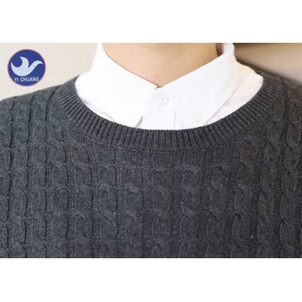 Round Neck Pullover Mens Chunky Knit Jumper Slim - Fitting Winter Garment