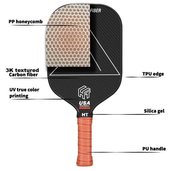 Usapa Approved Custom 3k 18k Carbon Fiber Pickleball Paddle Lightweight and Durable