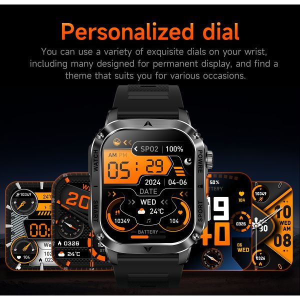 AK80 Smart Watch 2.01inch IPS Big Screen BT Call Flashlight for Sport Outdoors Health Men IP68 Waterproof Dafit Smartwatch
