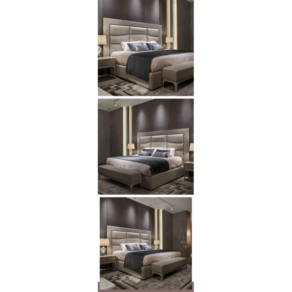 Italian Exclusive Design Modern Luxury Bedroom Set High-End Double Bed With Big King Size Headboard Soft Style Furniture