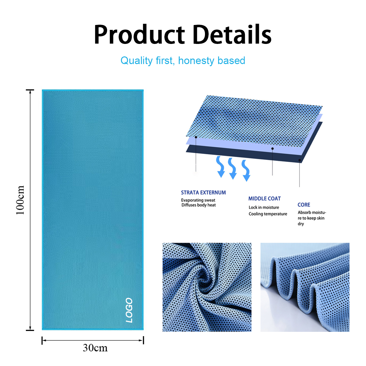 SGS Quick Dry Microfiber Keep Cool Towel For Hot Weather Custom Logo Multicolor