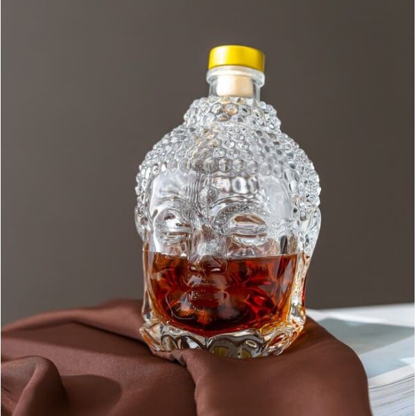 Lead Free 770ML Engraved Crystal Whiskey Decanter Personalized 27oz Buddha Head